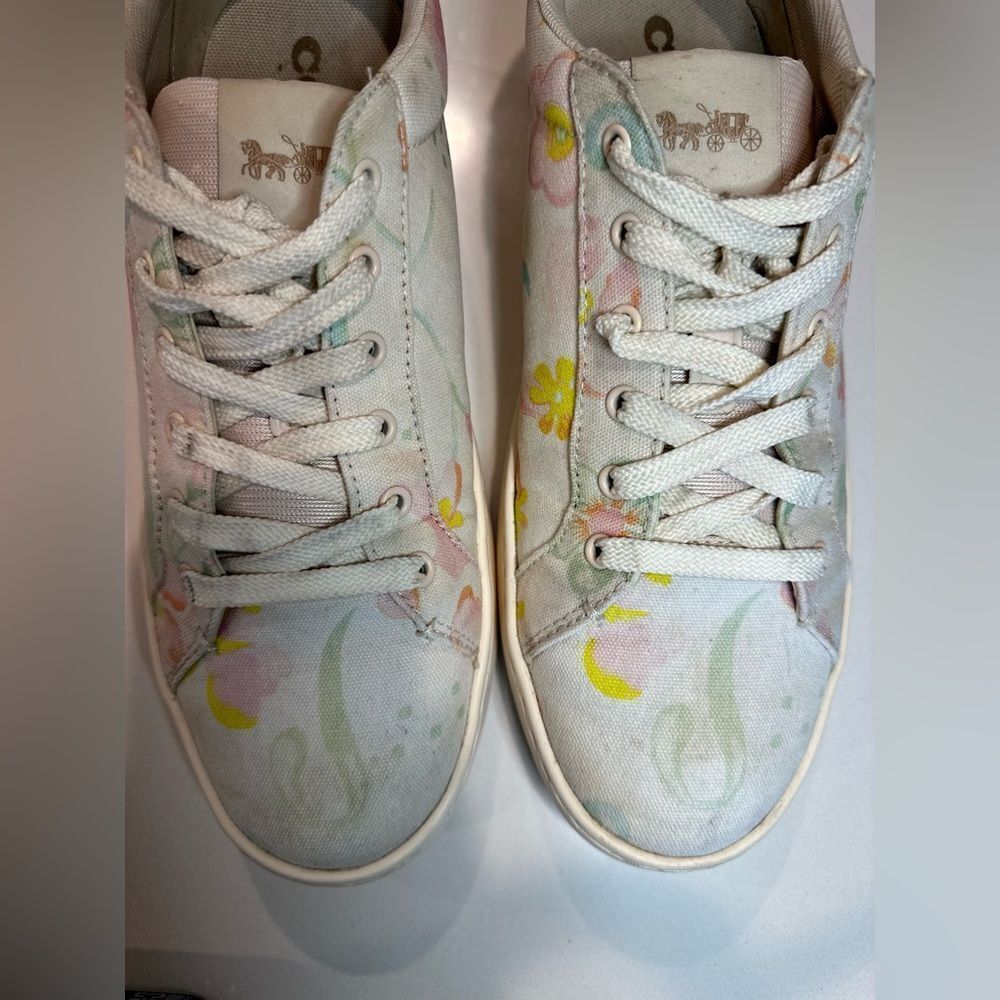 Coach Women's Clip Leather Low Top Sneaker Chalk Floral - Picture 2 of 6